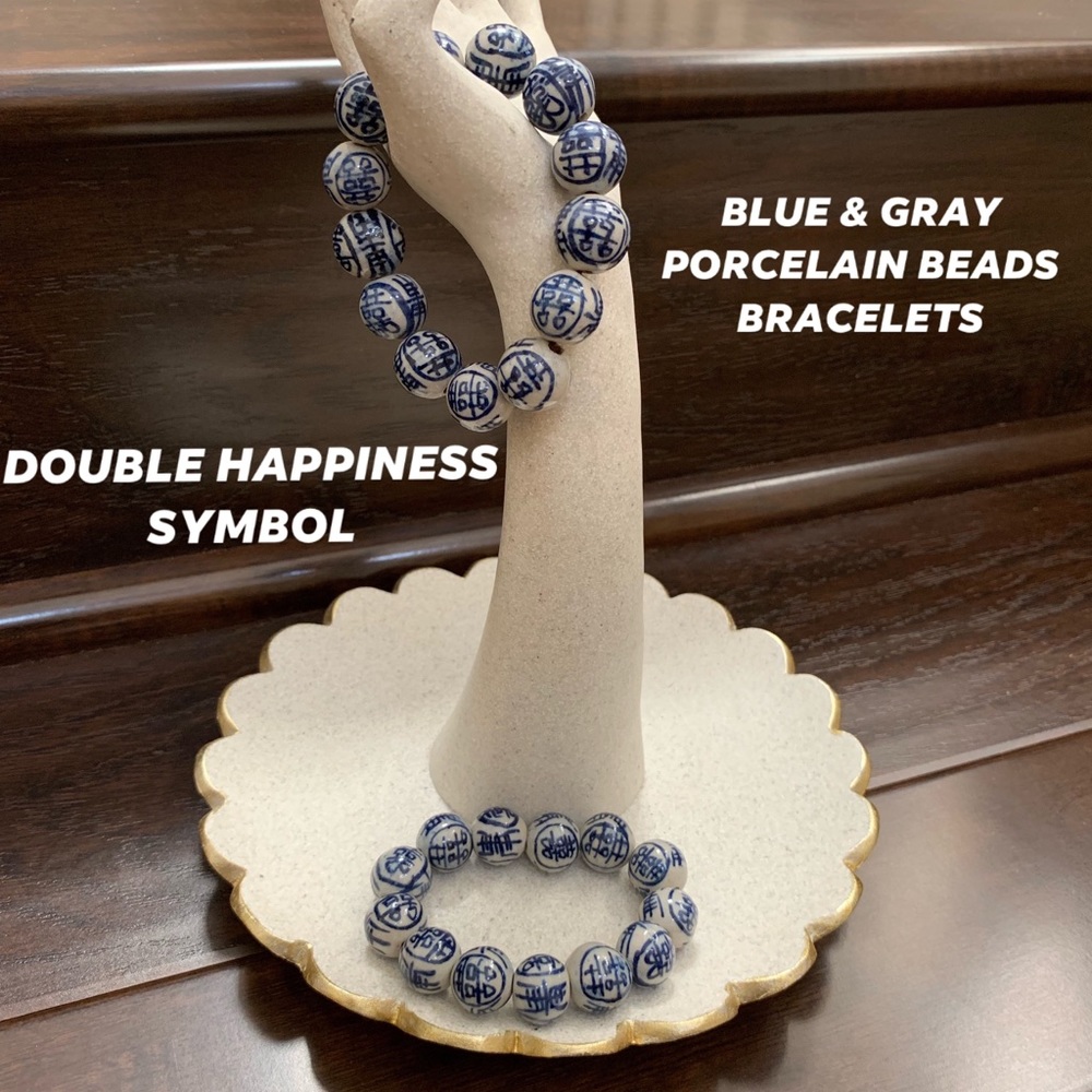 Blue & gray porcelain beaded bracelets $30each